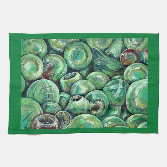 Green Christmas Balls Tea Towel (Horizontal)