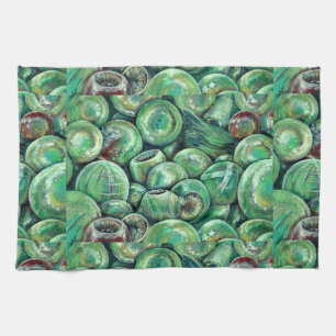 Green Christmas Balls Tea Towel