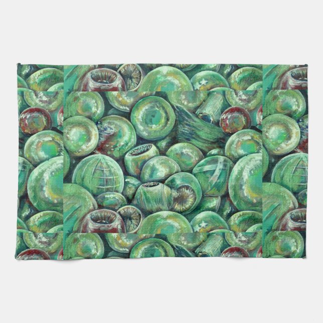 Green Christmas Balls Tea Towel (Horizontal)