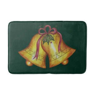 Green Christmas Bells Bath Mat Bathroom Rug Decor