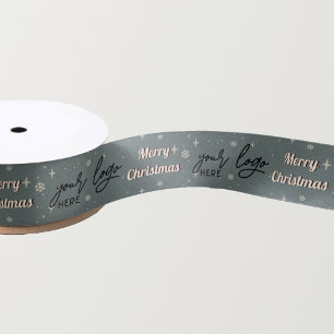 Green Christmas Business Logo Holiday Greeting Satin Ribbon