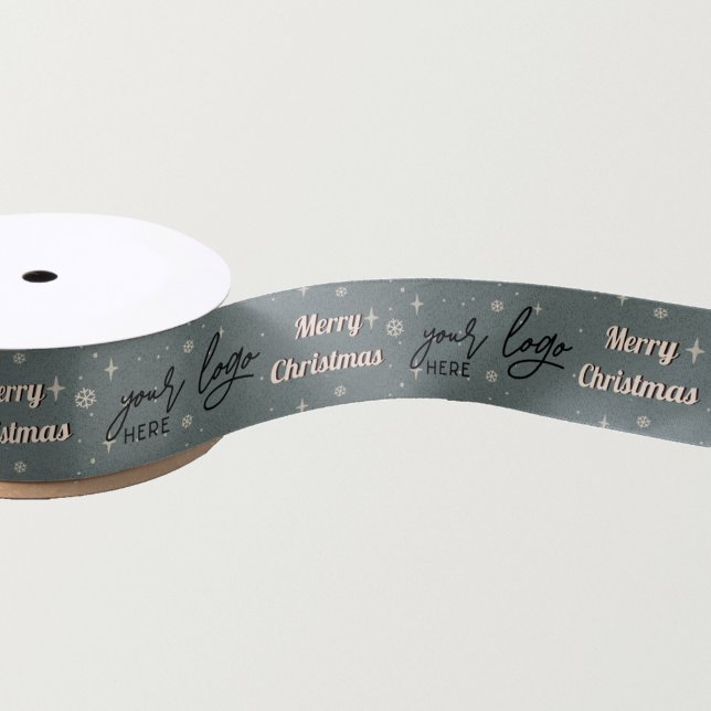 Green Christmas Business Logo Holiday Greeting Satin Ribbon (Creator Uploaded)