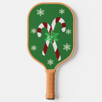 Green Christmas Candy Cane & Snowflake Pickleball Paddle