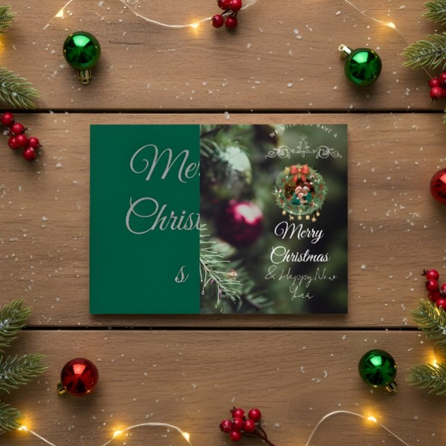 Green Christmas Card with Family Photo (Creator Uploaded)
