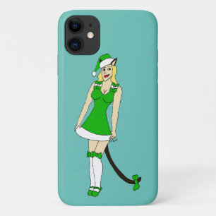 Green Christmas catgirl Case-Mate iPhone Case