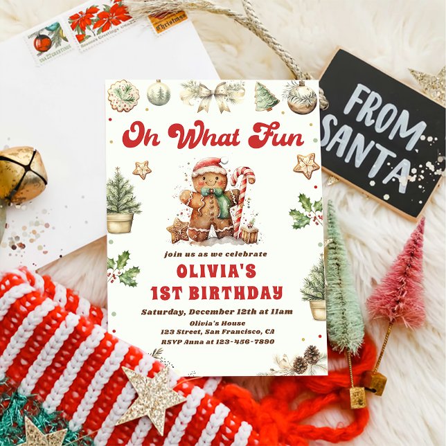 Green Christmas Cookie Birthday Party Oh What Fun Invitation (Creator Uploaded)