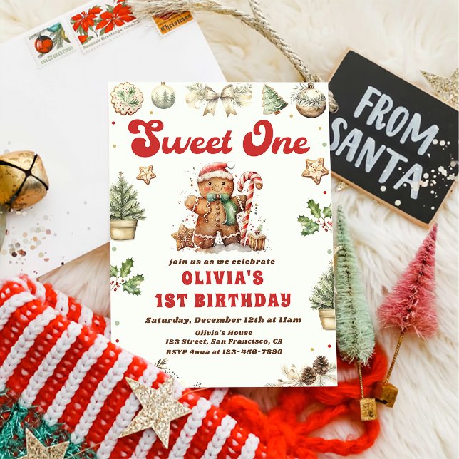 Green Christmas Cookie Sweet One 1st Birthday Invitation (Creator Uploaded)