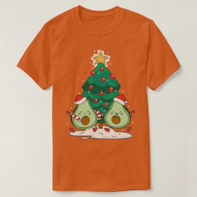 Green Christmas Cute Avocado Christmas Tree Illust T-Shirt (Design Front)
