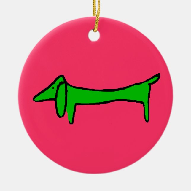 Green Christmas Dachshund Ceramic Tree Decoration (Front)