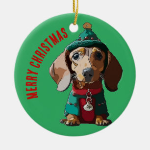 Green Christmas Dachshund Ceramic Tree Decoration