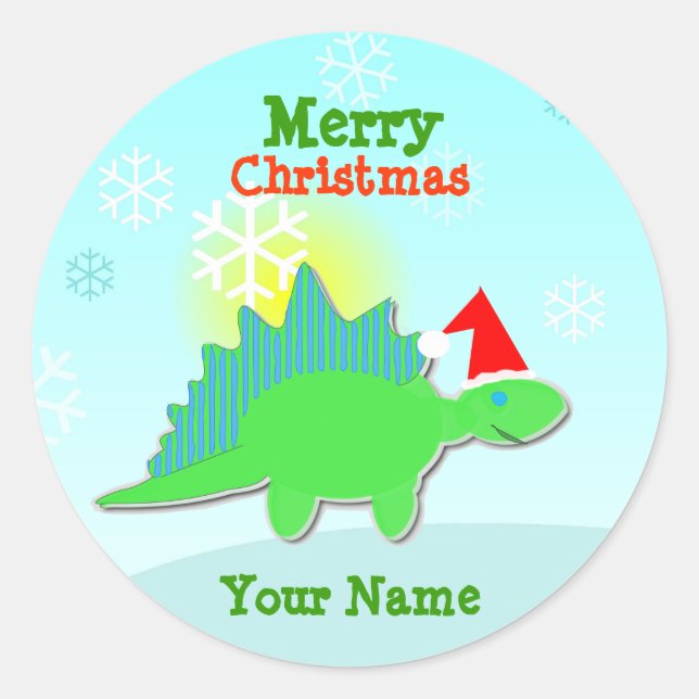 Green Christmas Dinosaur Name Stickers (Front)