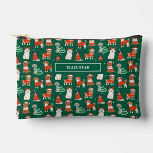 Green Christmas Dogs Personalised Girl Cosmetic Accessory Pouch