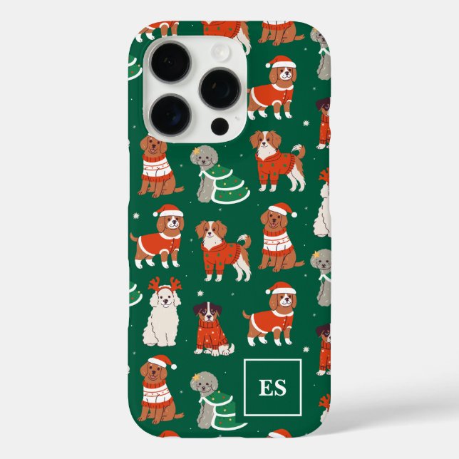 Green Christmas Dogs Personalised Girl Monogram Case-Mate iPhone Case (Back)