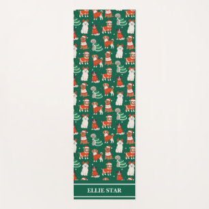Green Christmas Dogs Personalised Girl Yoga Mat