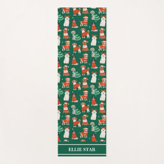 Green Christmas Dogs Personalised Girl Yoga Mat