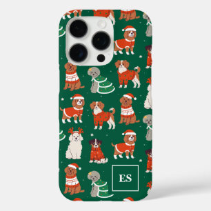 Green Christmas Dogs Personalized Girl Monogram iPhone 16 Pro Case