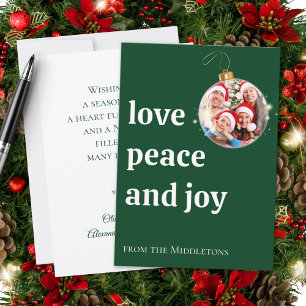 Green Christmas Family Photo Love Peace Joy Holiday Card