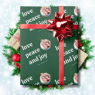 Green Christmas Family Photo Love Peace Joy Wrapping Paper