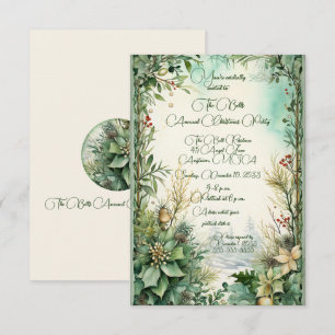 Green Christmas Flowers Annual Christmas Party Invitation