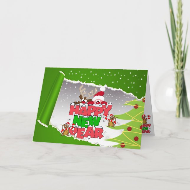Green Christmas Folded Greeting Card (Front)