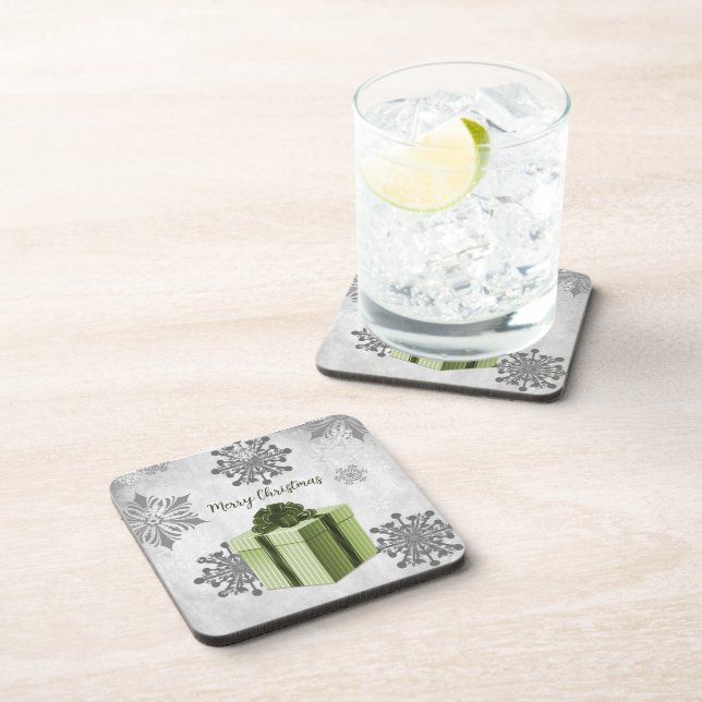 Green Christmas Gift Beverage Coaster (Right Side)