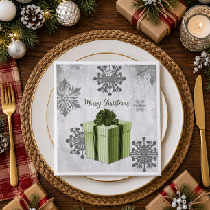 Green Christmas Gift Holiday Paper Napkin