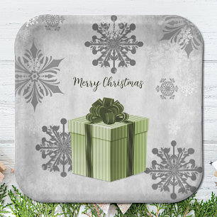 Green Christmas Gift Paper Plate
