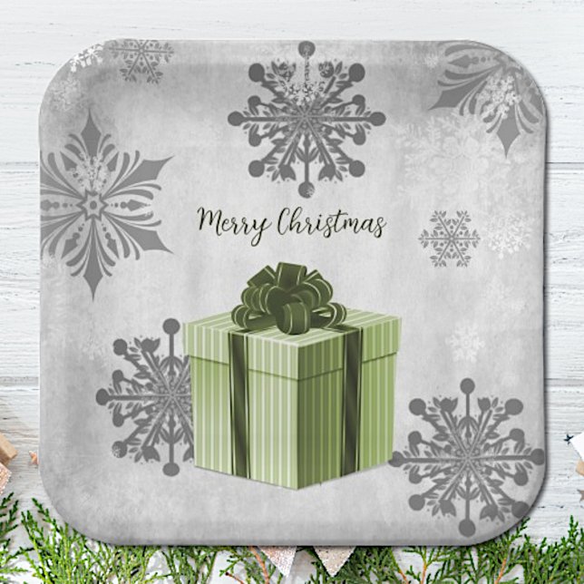 Green Christmas Gift Paper Plate (Green Christmas Gift Paper Plates)