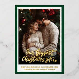 Green Christmas Gift Pregnancy Announcement Photo