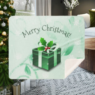 Green Christmas Gift Sherpa Blanket