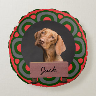 green christmas holiday Custom Dog Photo     Round Cushion