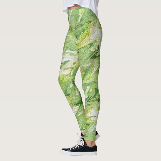 Green Christmas Leggings - Holiday Wave Yoga Pants (Left)