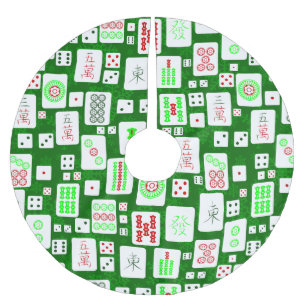 green christmas mahjong chinese tiles game asian brushed polyester tree skirt