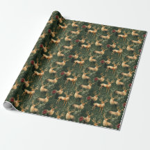 Green Christmas Majestic Reindeer Wrapping Paper