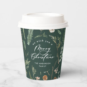 Green Christmas minimal elegant botanical Paper Cups