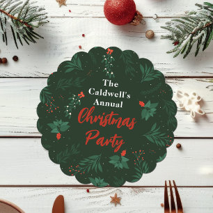 Green Christmas Mistletoe Custom Holiday Party Paper Coaster