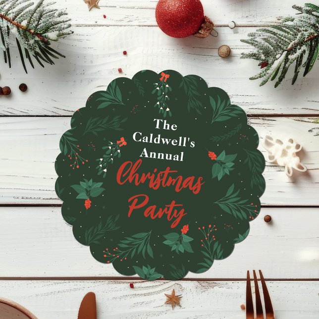 Green Christmas Mistletoe Custom Holiday Party Paper Coaster (Creator Uploaded)