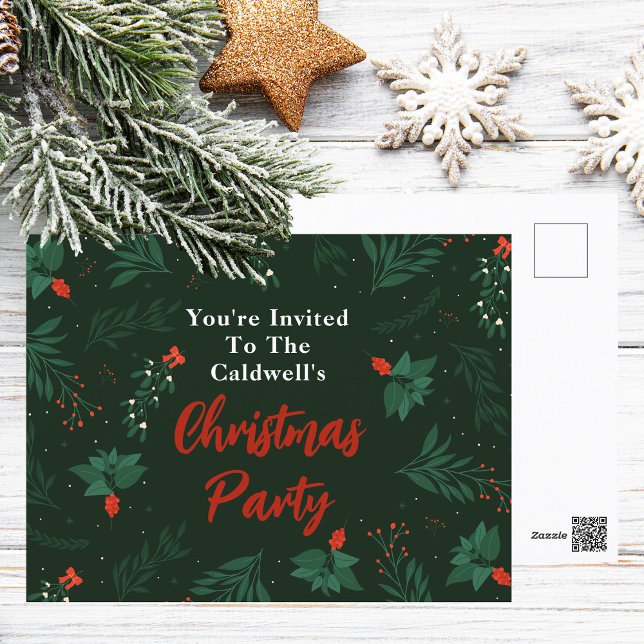 Green Christmas Mistletoe Custom Holiday Party Postcard (Creator Uploaded)