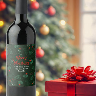 Green Christmas Mistletoe Custom Holiday Party Wine Label
