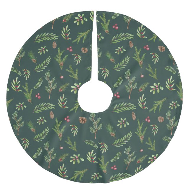 Green Christmas modern minimal botanical gift  Brushed Polyester Tree Skirt (Front)
