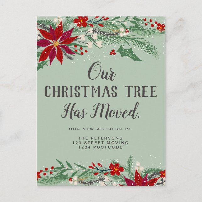 Green Christmas moved lights mistletoe moving Announcement Postcard (Front)