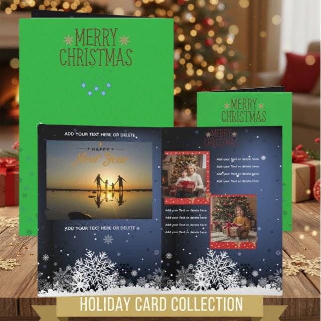 Green Christmas Multi Photo New Year Card (Creator Uploaded)