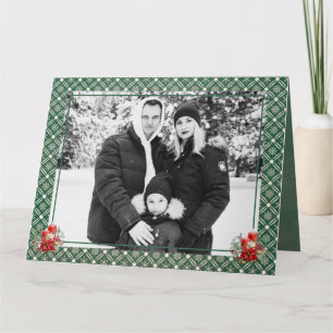 Green Christmas One Photo Snowflake Thank You Card