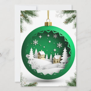 ✨ Green Christmas Ornament Winter Village Card