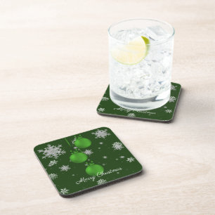 Green Christmas Ornaments Beverage Coaster