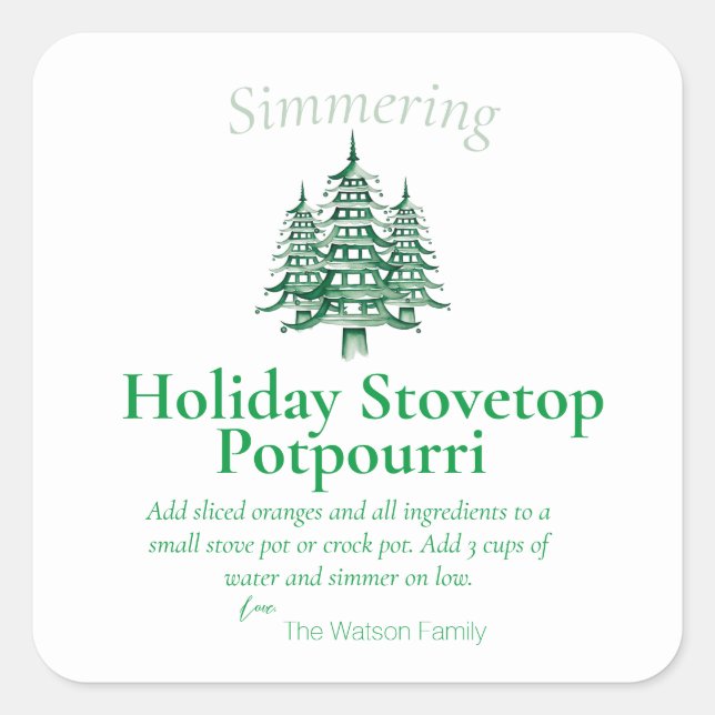 Green Christmas Pagoda Tree Stovetop Potpourri  Square Sticker (Front)