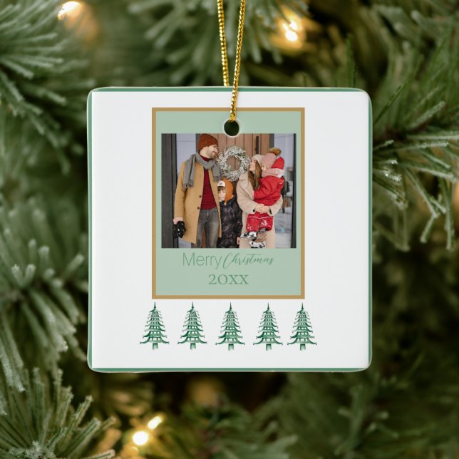  Green Christmas Pagoda Trees 1-Photo Frame  Ceramic Ornament (Tree)