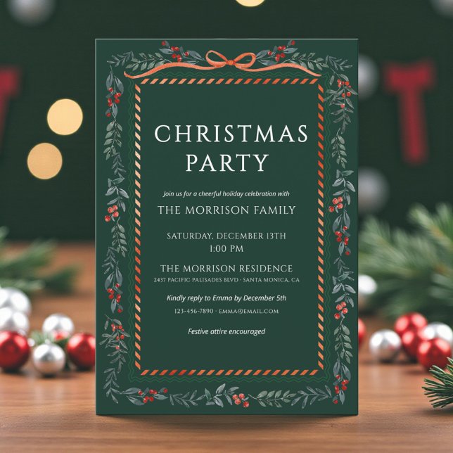 Green Christmas Party Winter Botanical Holiday Invitation (Creator Uploaded)