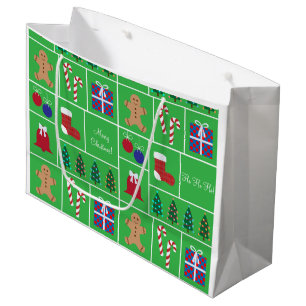 Green Christmas Pattern Large Gift Bag