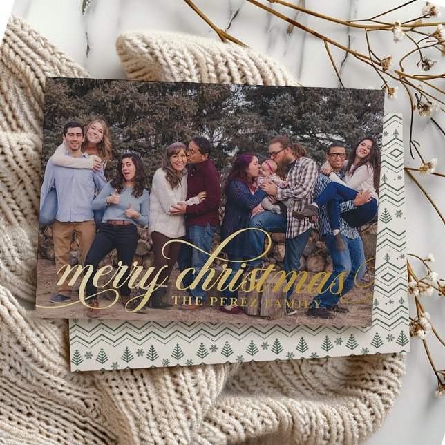 Green Christmas Pattern Simple Foil Script Card (Creator Uploaded)